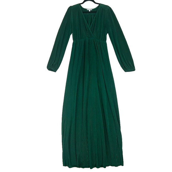 Baltic Born Dress Womens Large Green Athena Pleated Long Sleeve Maxi A Line - Picture 2 of 10